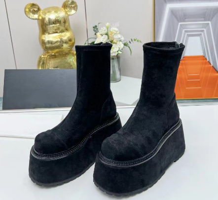 Stivali Platform in Pelle Dorata con Zeppa Piatta Stivali Donna Invernali con Suola a Zeppa
