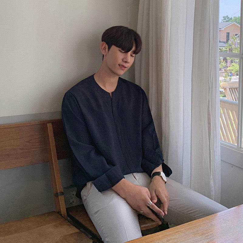 Camicia con colletto alla coreana