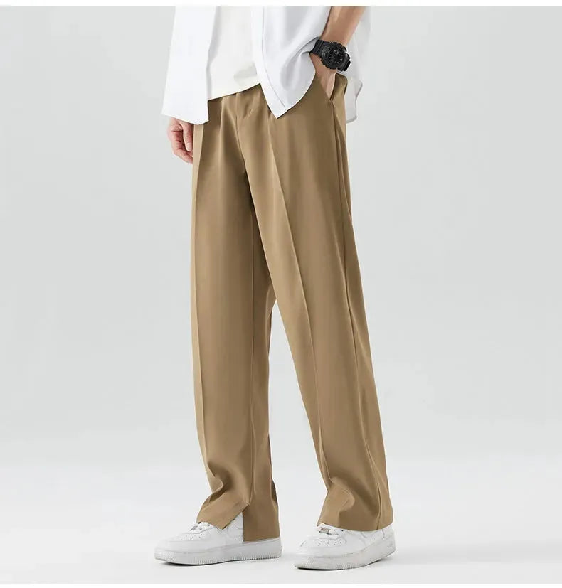 Pantaloni da Uomo in Ghiaccio Seta Freschi Drappeggio Elegante