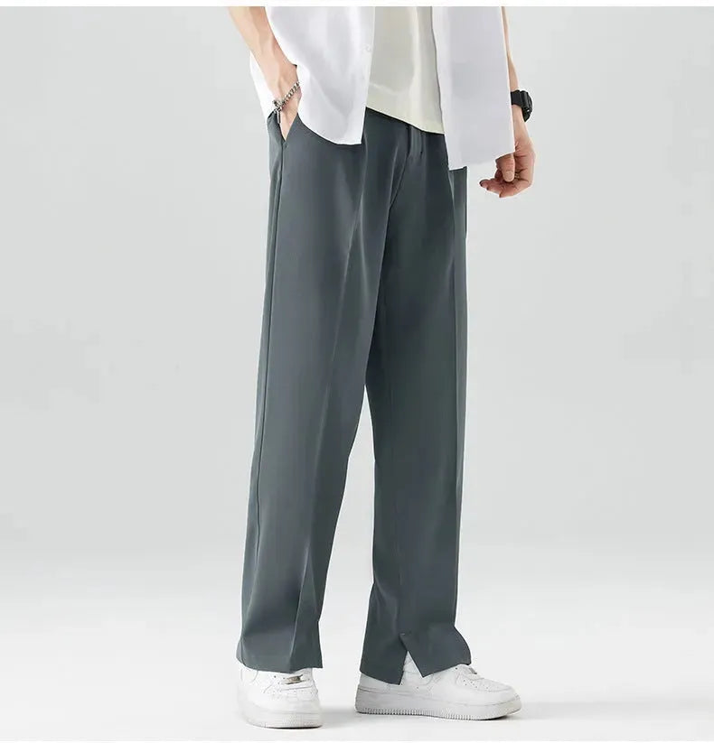 Pantaloni da Uomo in Ghiaccio Seta Freschi Drappeggio Elegante