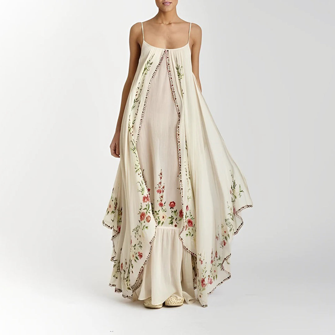 abito lungo elegante, abito estivo elegante, abito senza maniche, abito lungo poliestere, abito casual lungo, abito da giorno, vestito maxi a strati, vestito colletto alto, abito versatile donna, abbigliamento femminile moderno, vestito donna estate, maxi abito elegante, abito donna poliestere, vestito estivo casual elegante, abbigliamento donna versatile, abito donna comodo e raffinato