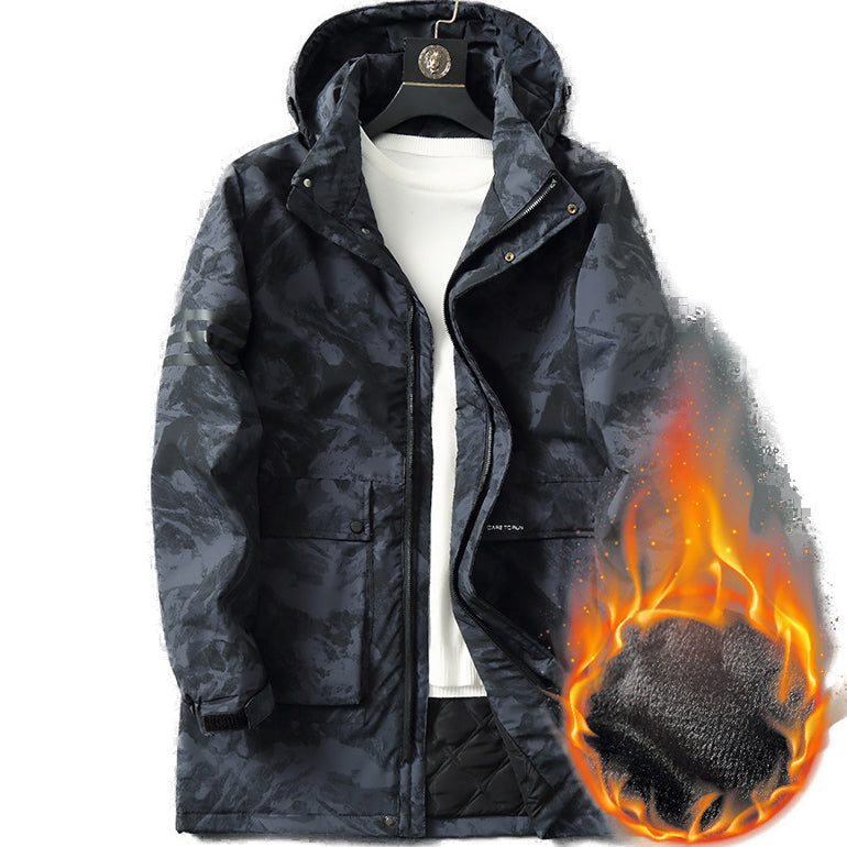Giacca invernale media lunghezza in cotone con cappuccio per uomo taglie forti
