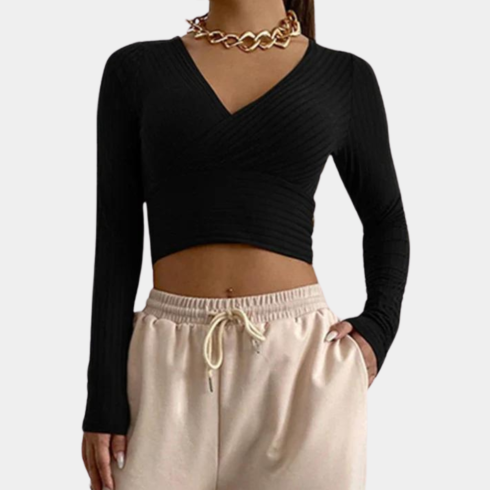 Top corto in cotone slim fit scollo a V