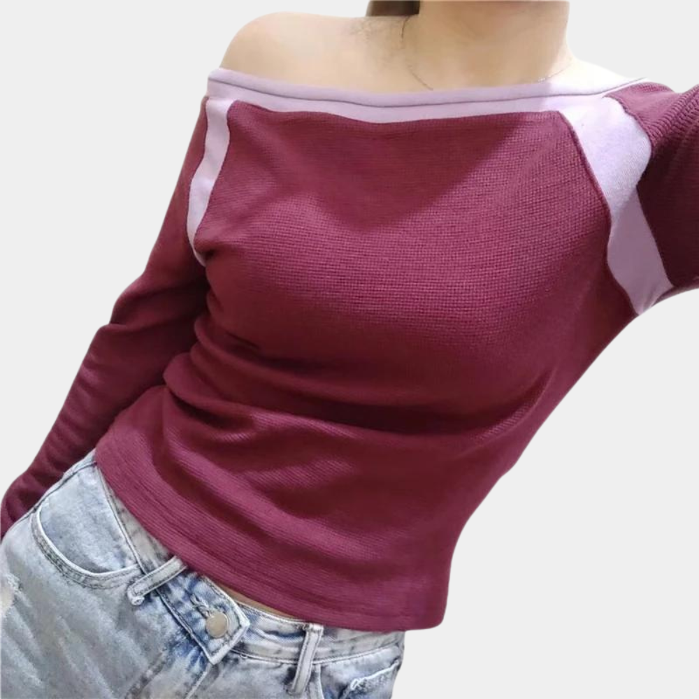 Top a Spalle Scoperte Viola in Poliestere - Elegante Top da Sera