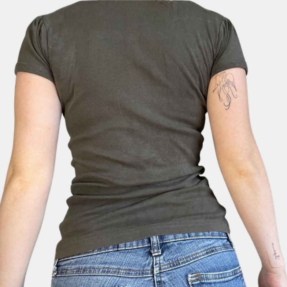 Top Casual Donna in Tessuto Elasticizzato a Coste Grigio