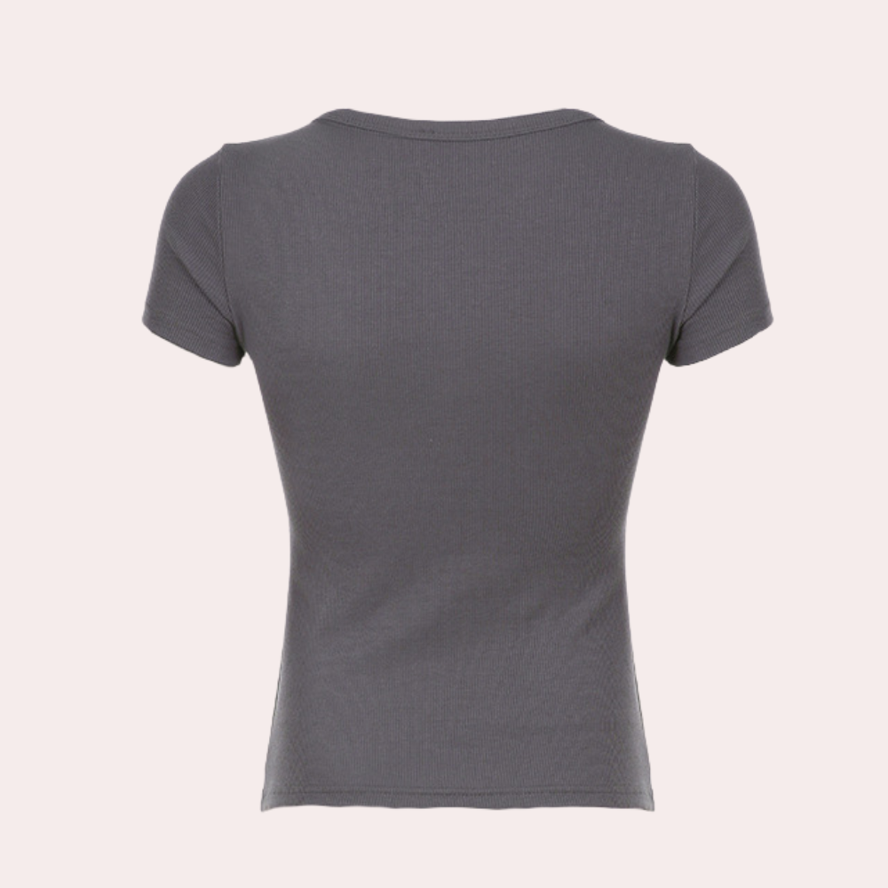 Top Casual Donna in Tessuto Elasticizzato a Coste Grigio