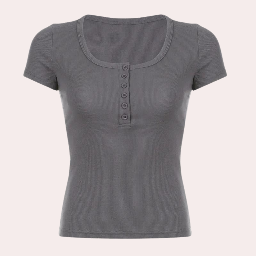 Top Casual Donna in Tessuto Elasticizzato a Coste Grigio