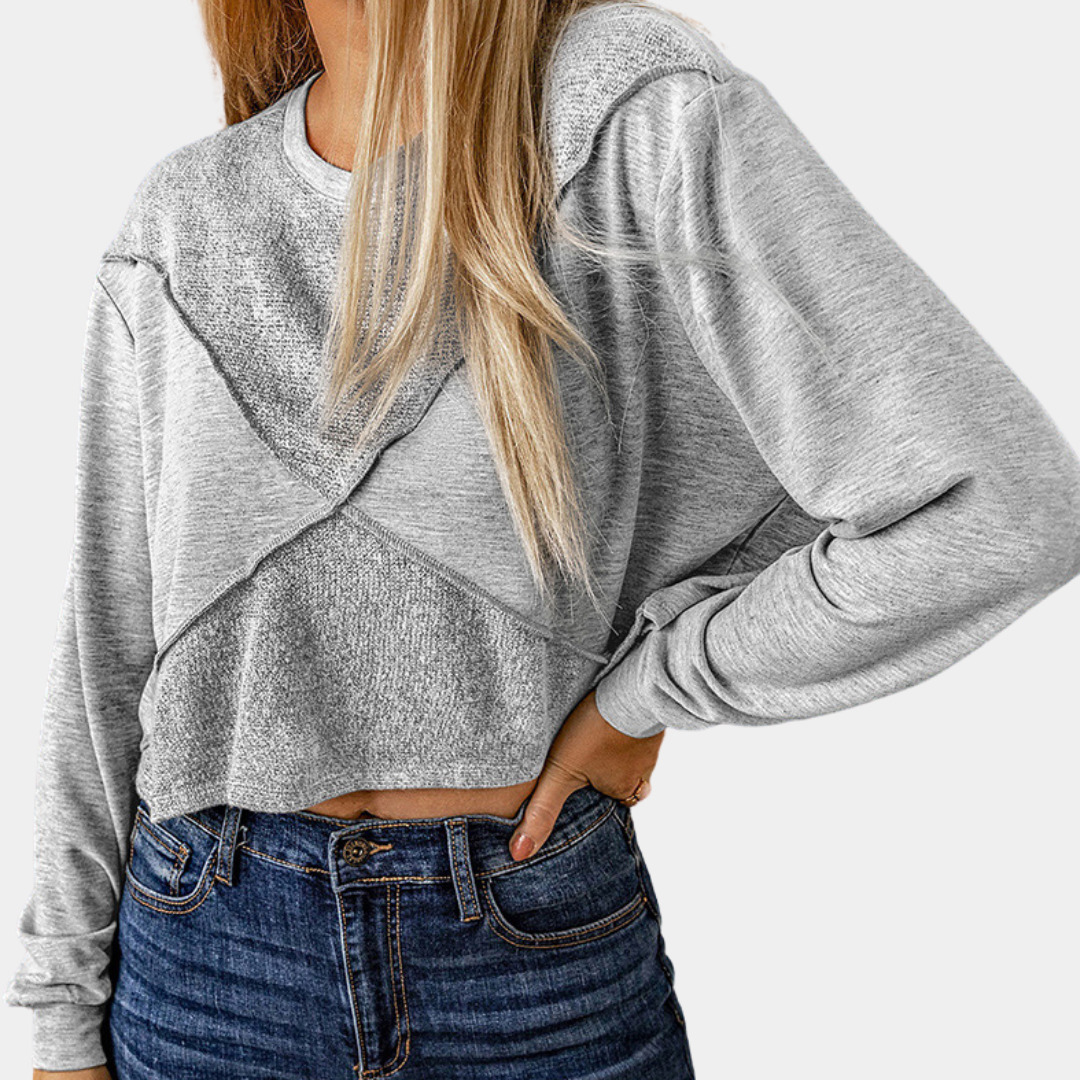 Top Estivo Grigio in Cotone con Design Patchwork