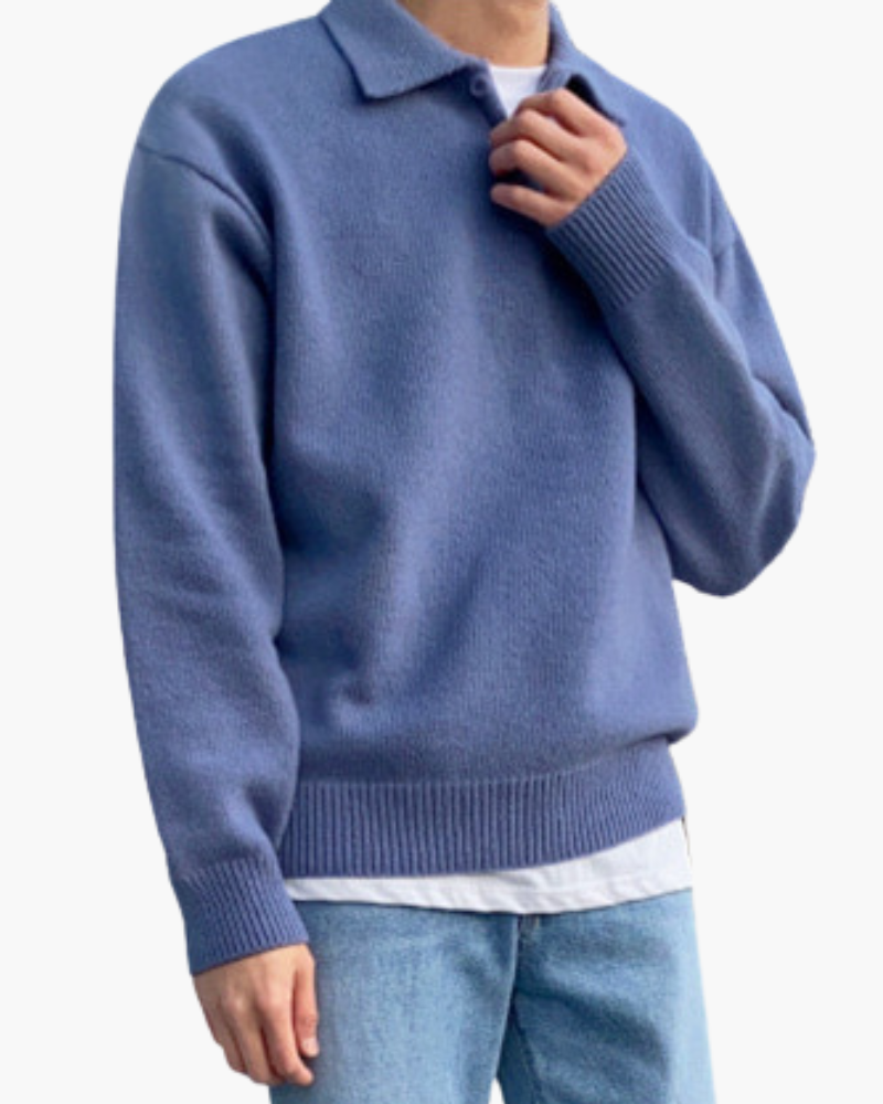 Maglione in Lana con Mezza Zip e Bottoni