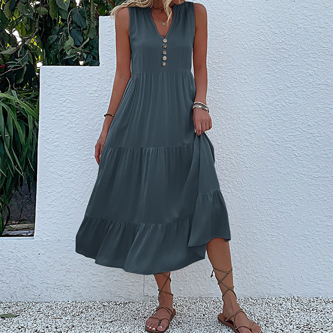 Abito Estivo Boho Casual senza Maniche con Orlo a Balze