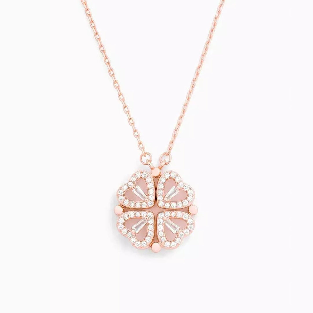 Collana 2 in 1 cuore e quadrifoglio per donna | Porta fortuna e pendente scintillante