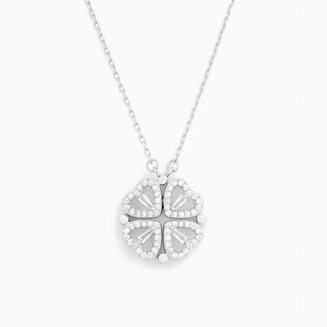 Collana 2 in 1 cuore e quadrifoglio per donna | Porta fortuna e pendente scintillante
