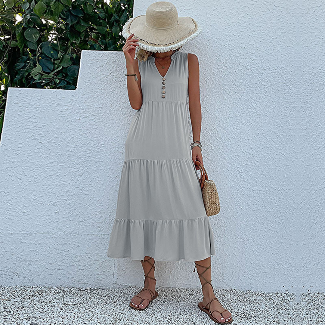 Abito Estivo Boho Casual senza Maniche con Orlo a Balze