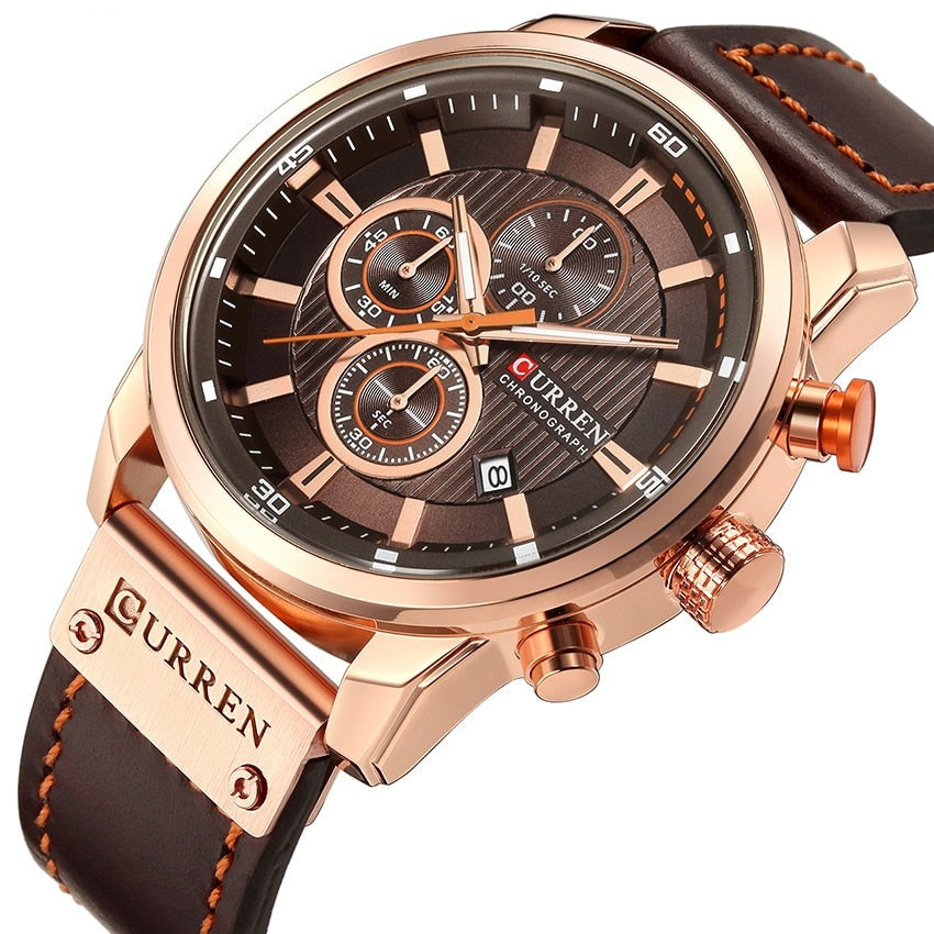 Orologio Uomo Elegante con Cinturino in Pelle Marrone e Meccanismo al Quarzo Preciso