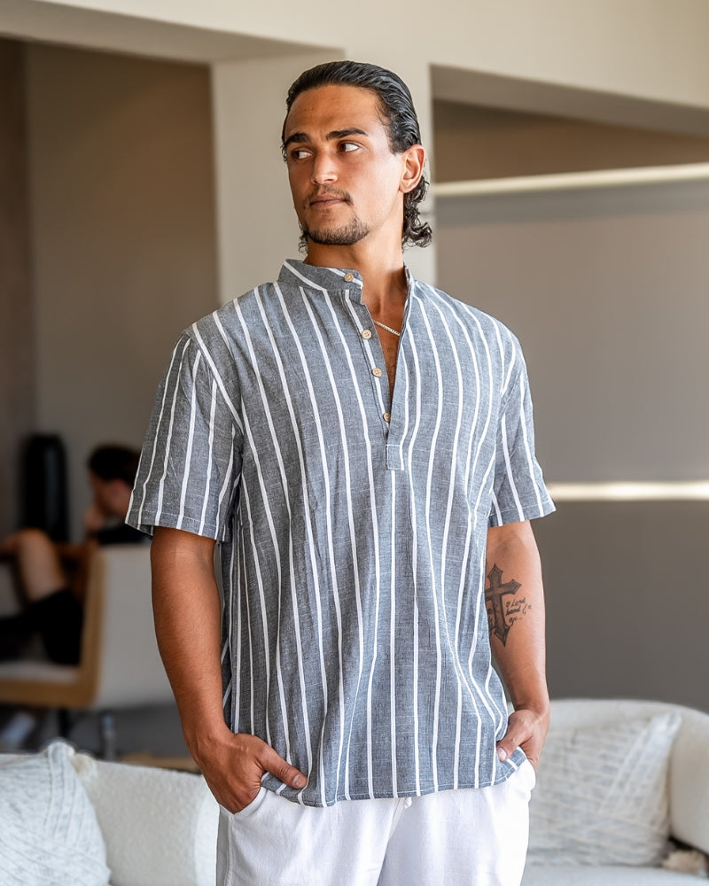 Camicia maniche corte a righe blu