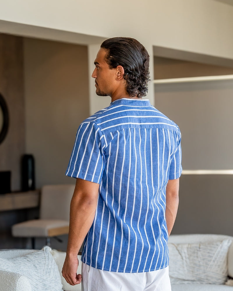 Camicia maniche corte a righe blu