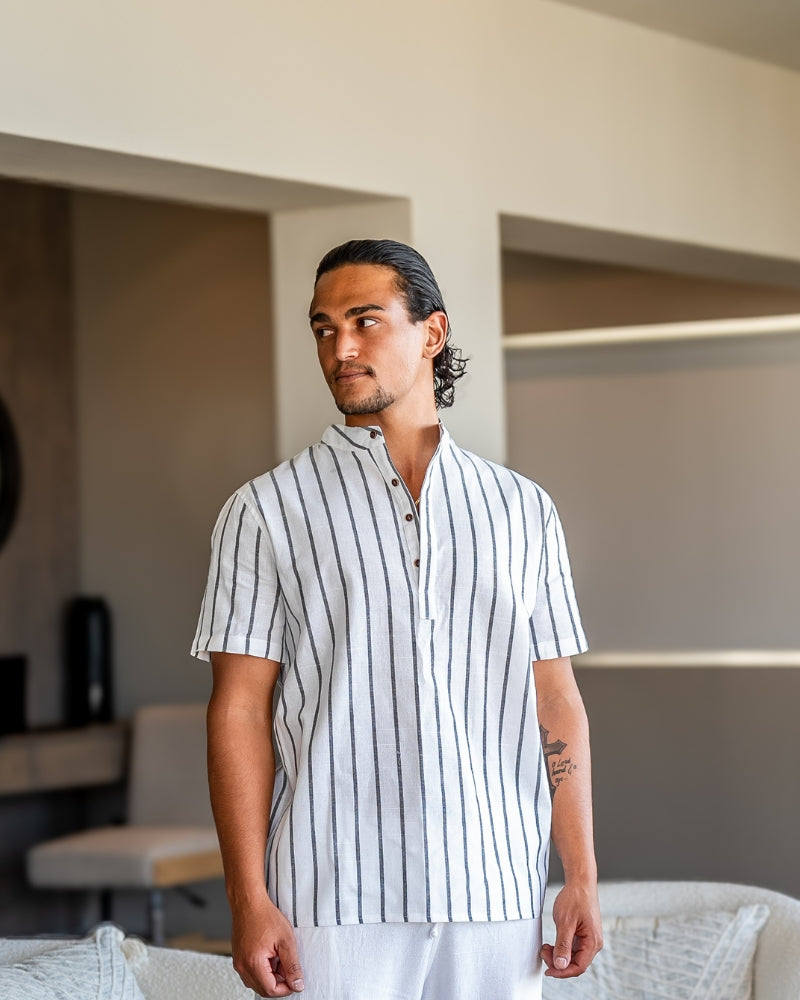 Camicia maniche corte a righe blu