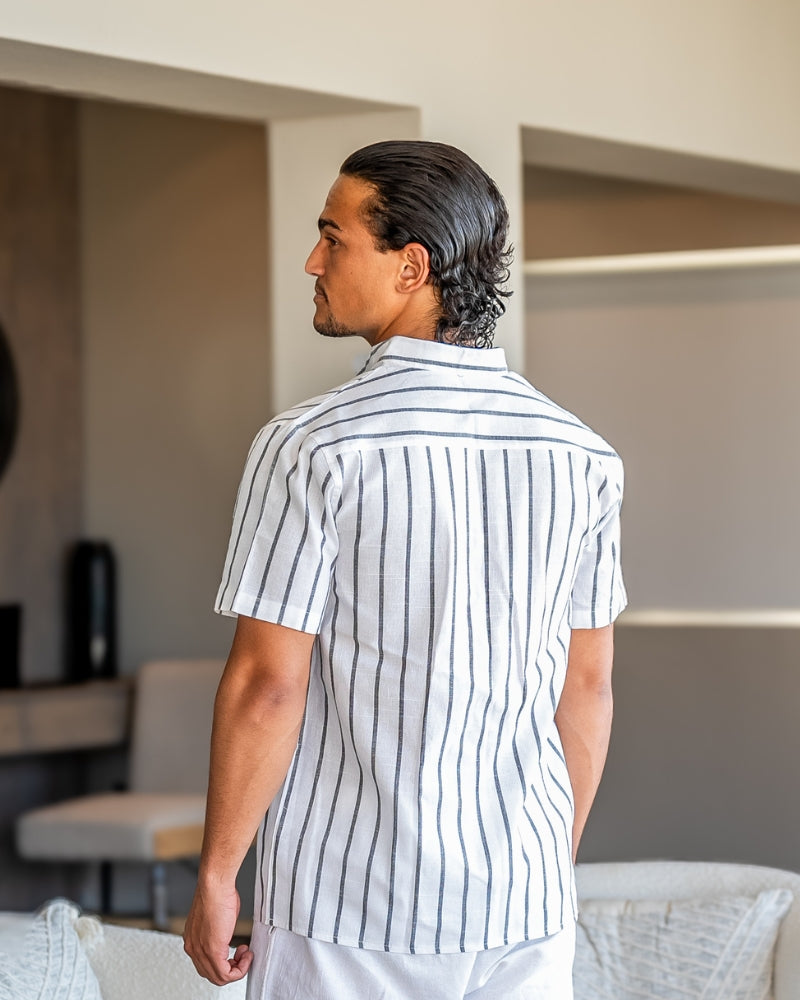 Camicia maniche corte a righe blu