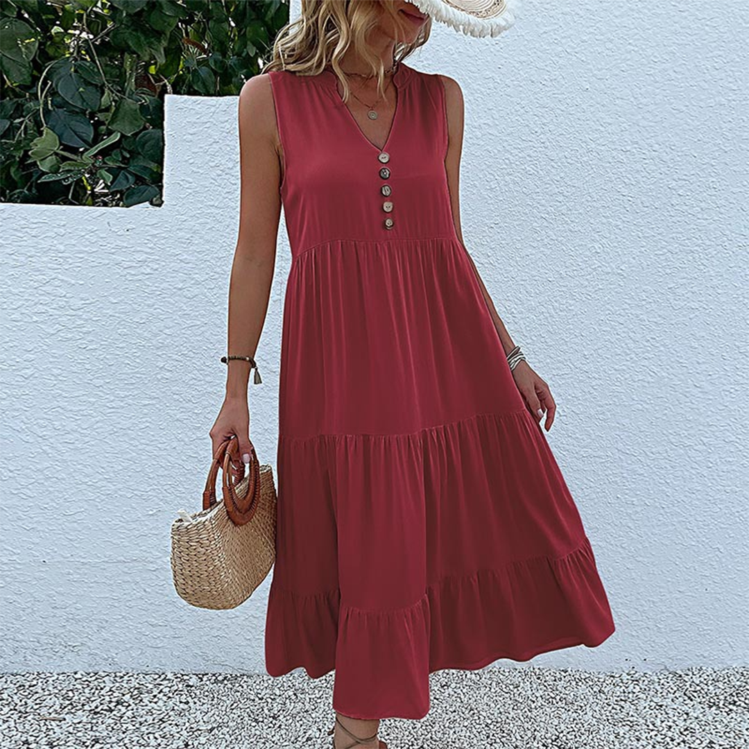 Abito Estivo Boho Casual senza Maniche con Orlo a Balze