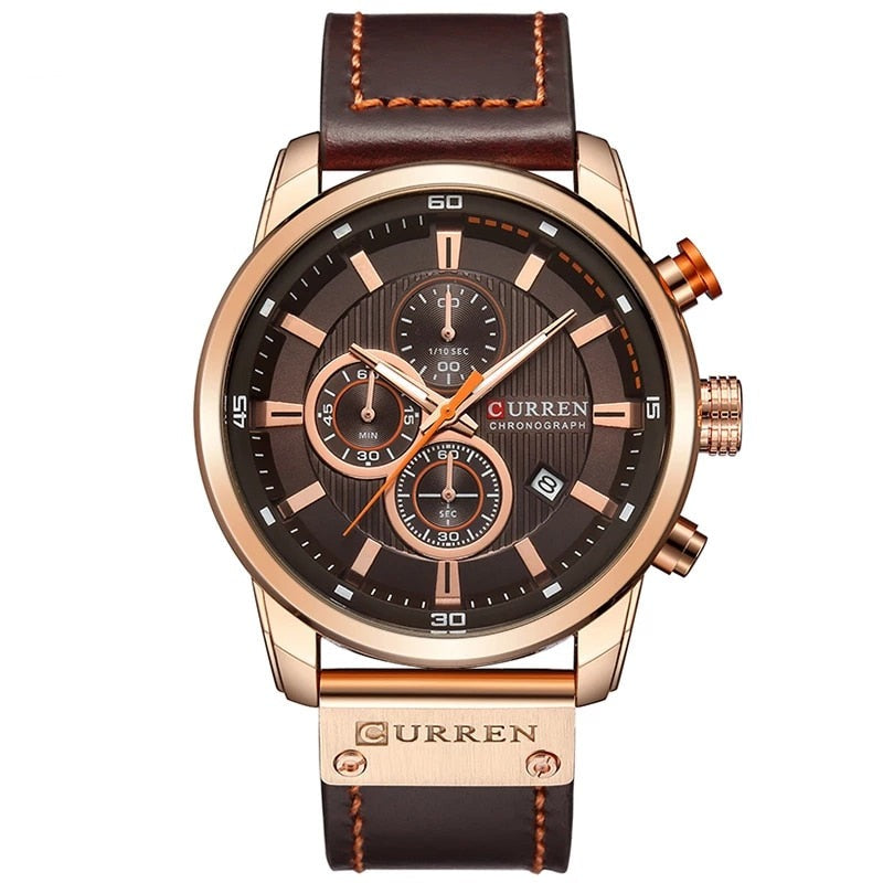 Orologio Uomo Elegante con Cinturino in Pelle Marrone e Meccanismo al Quarzo Preciso