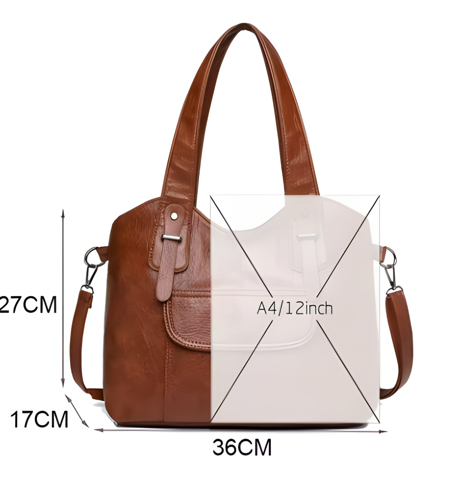 Borsa a Spalla in Pelle Vegana | Tracolla Regolabile con Ampia Tasca Frontale