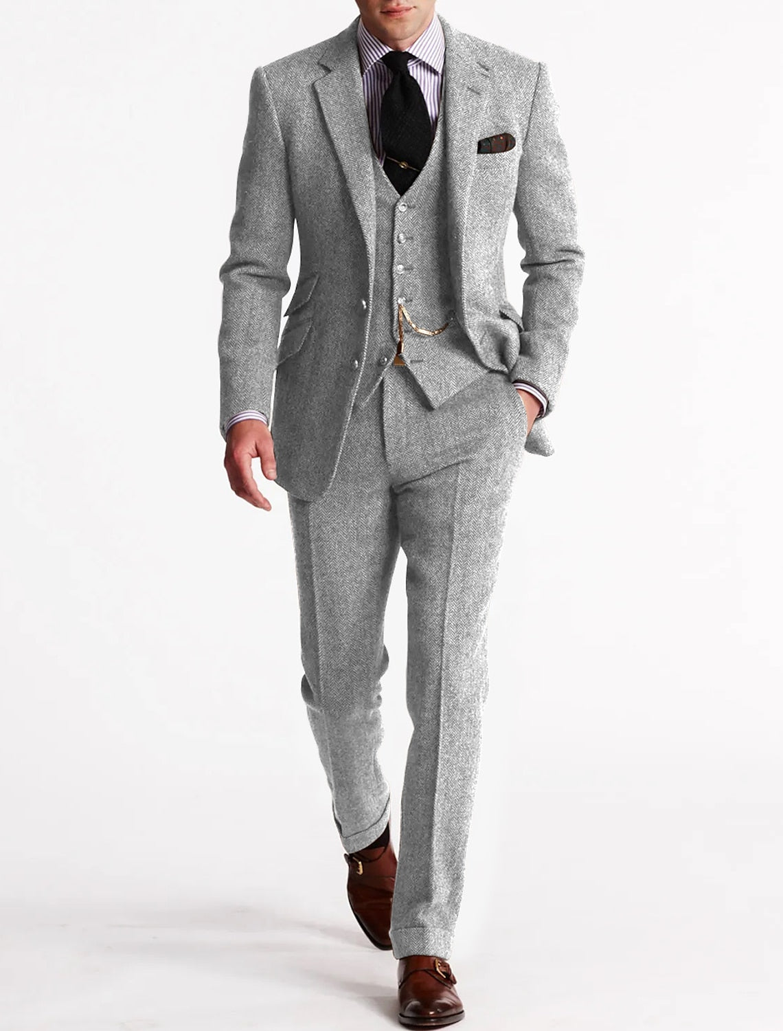 Abito Elegante in Tweed di Lana da Uomo