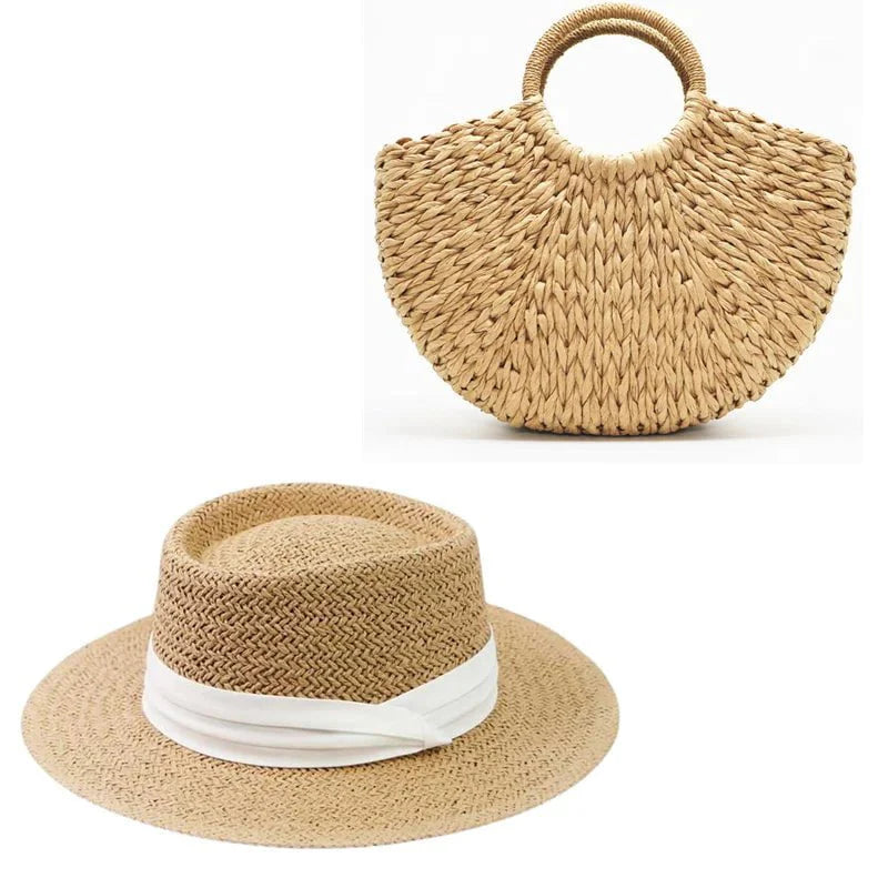 Set di Cappello e Borsa in Paglia
