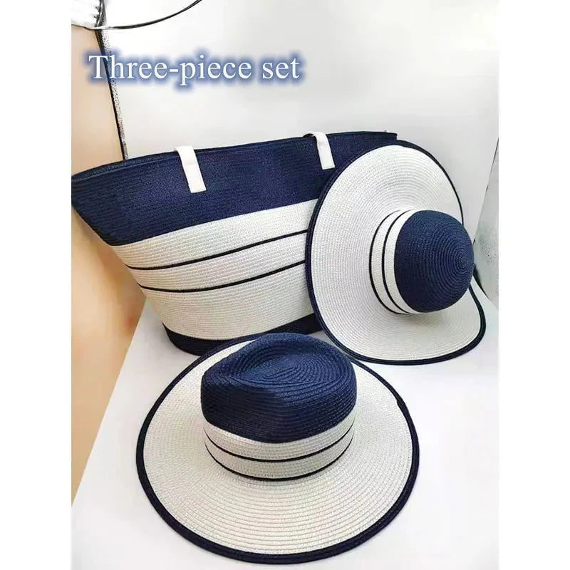 Set coordinato di borsa e cappelli di paglia