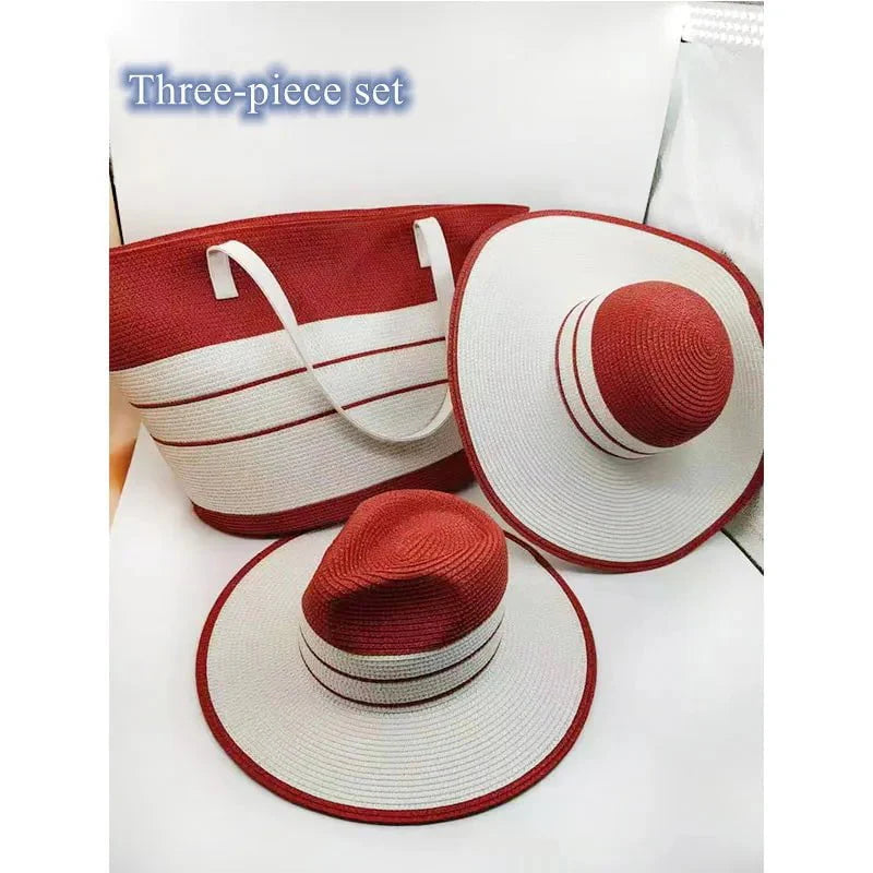 Set coordinato di borsa e cappelli di paglia