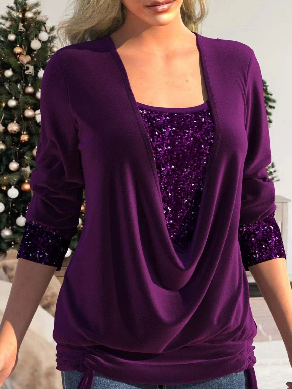 Top con paillettes in poliestere per donna