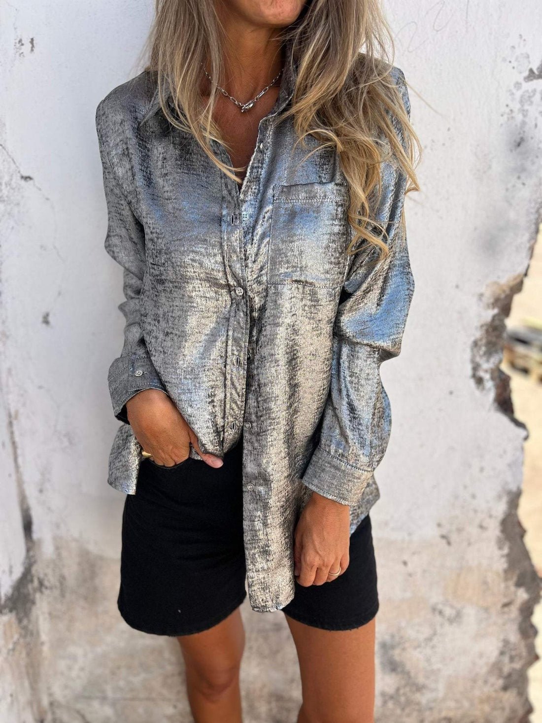 Camicia Metallica in Poliestere Donna