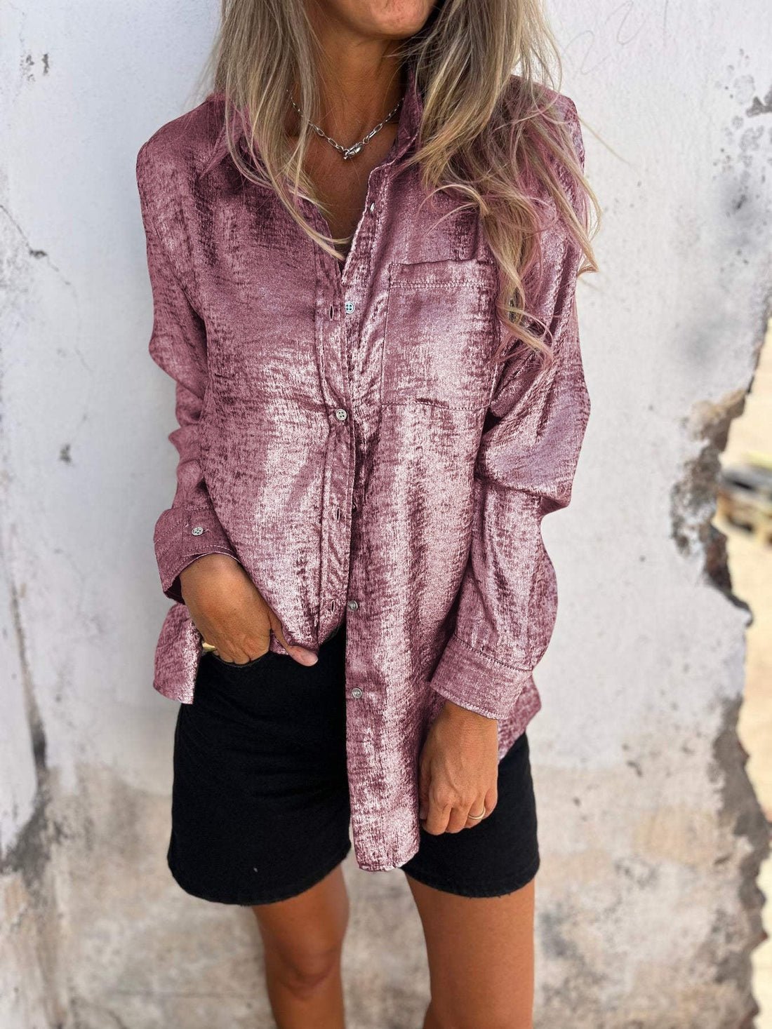 Camicia Metallica in Poliestere Donna