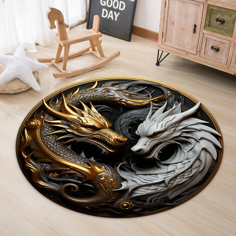 ZenDrachen® Tapis Rond Antidérapant Mystique avec Motif de Dragon