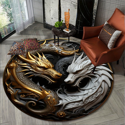 ZenDrachen® Tapis Rond Antidérapant Mystique avec Motif de Dragon