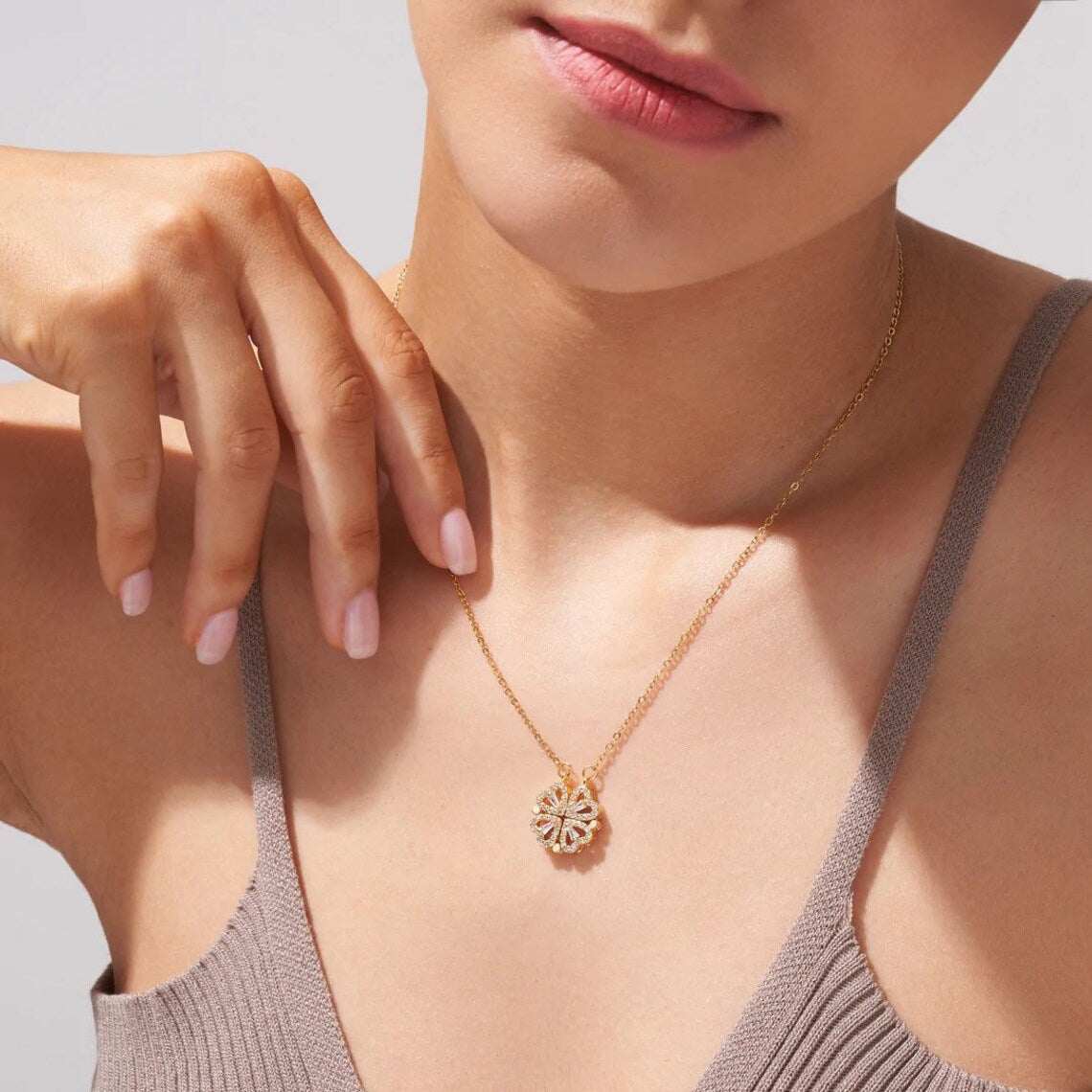 Collana 2 in 1 cuore e quadrifoglio per donna | Porta fortuna e pendente scintillante