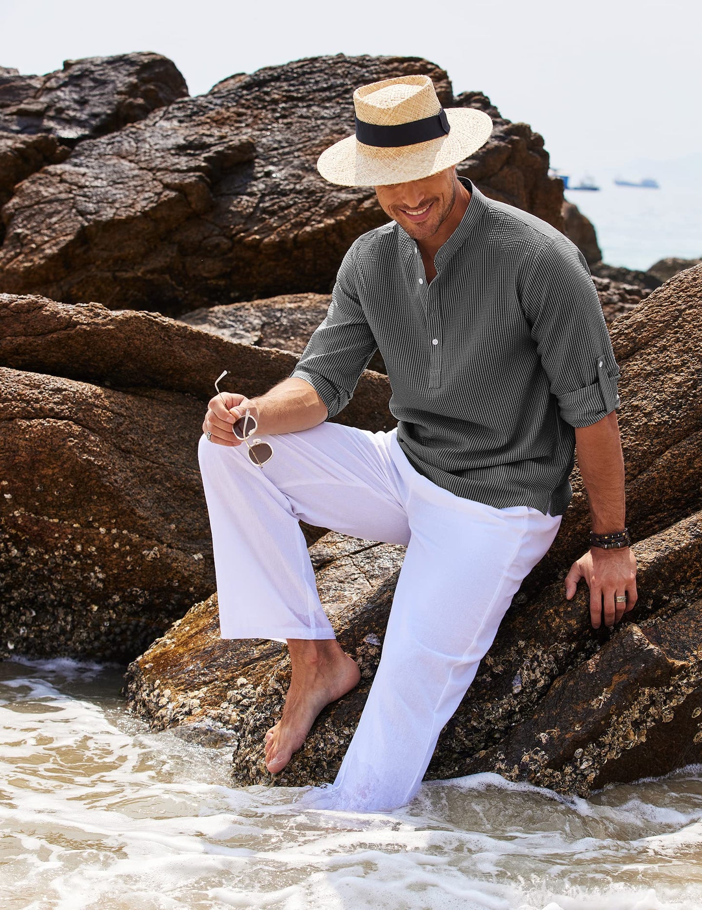 Camicia in Lino Henley a Maniche Lunghe