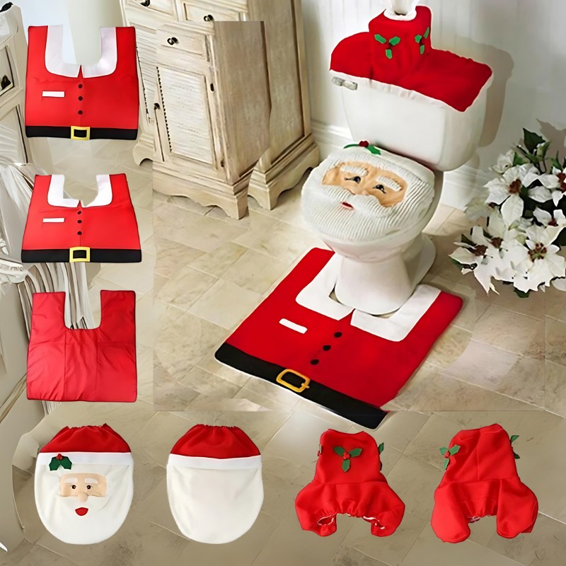 JollySanta® Ensemble Toilette de Noël avec Motif de Père Noël