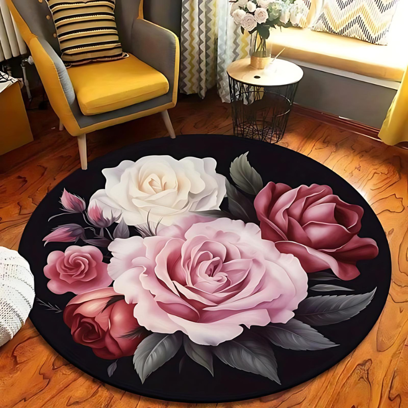 RoseLuxury® Tapis en Peluche Rond Exclusif avec Design Floral