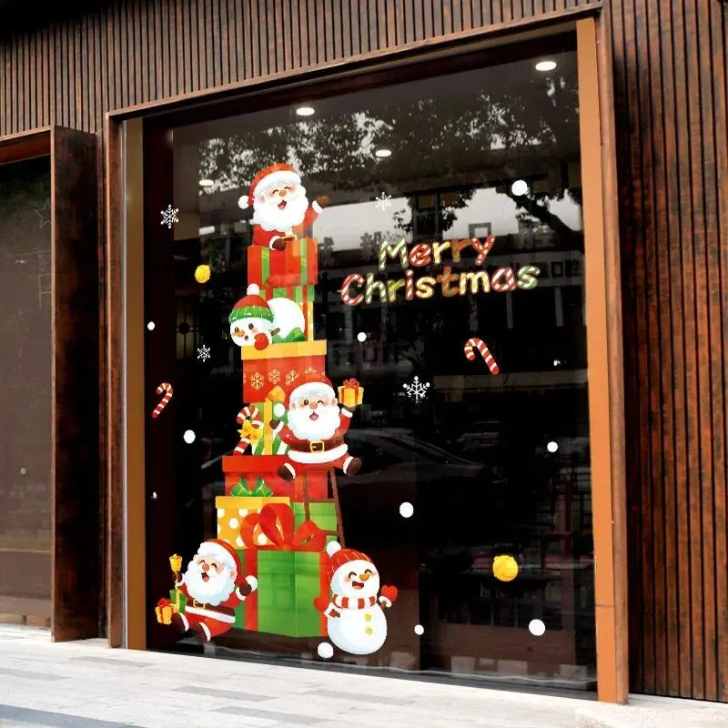 Déco fenêtres Noël avec stickers et décoration festive