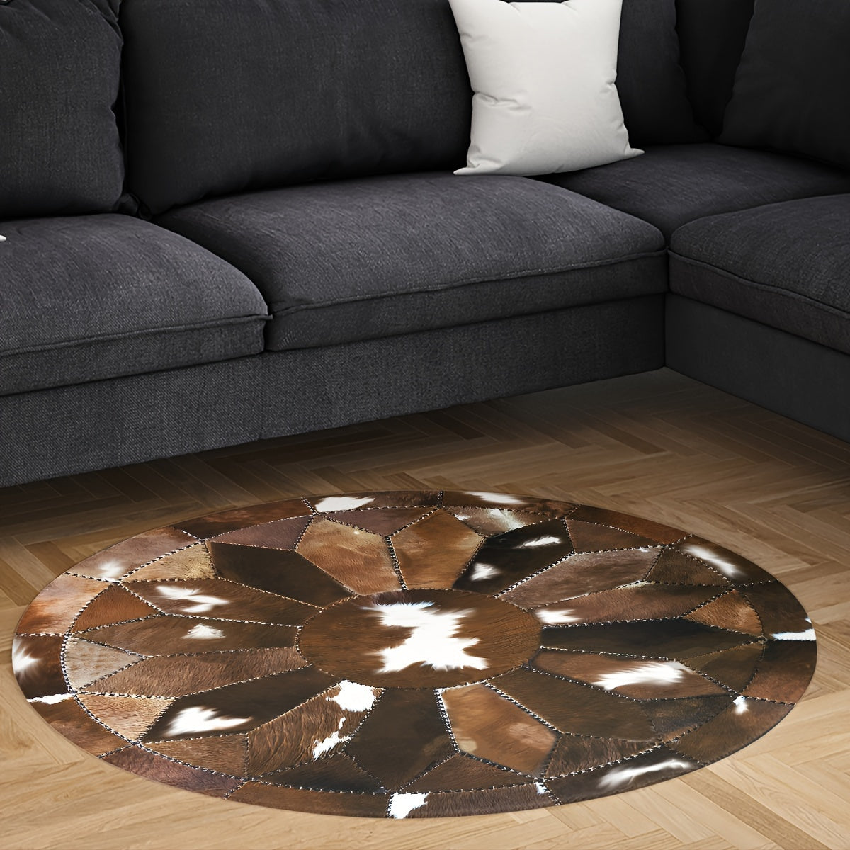 PaisleyLuxe® Élégant Tapis Rond Antidérapant en Cuir Synthétique