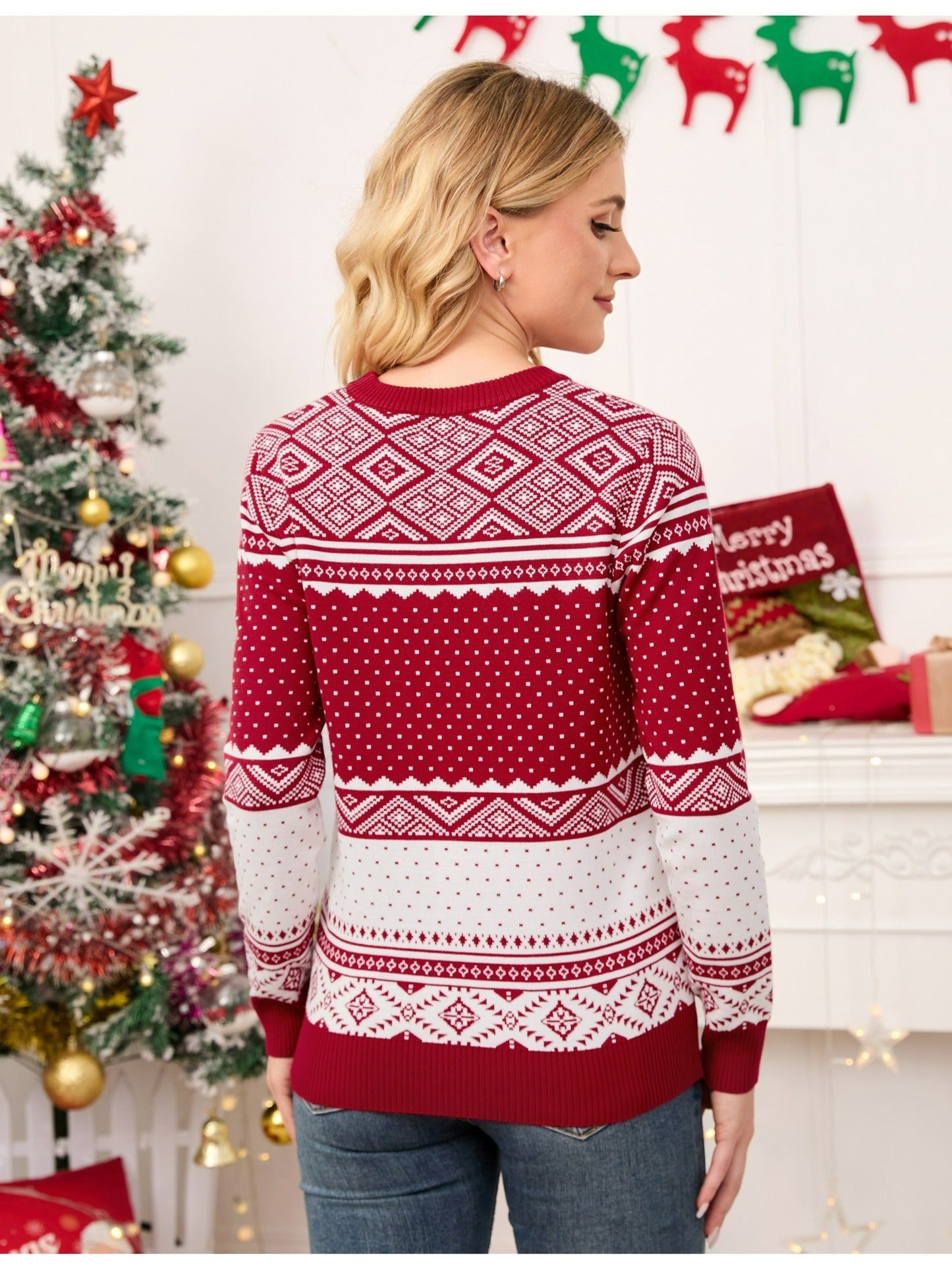 Alina® Pull-over en Maille Festif pour Femmes avec Motif Renne