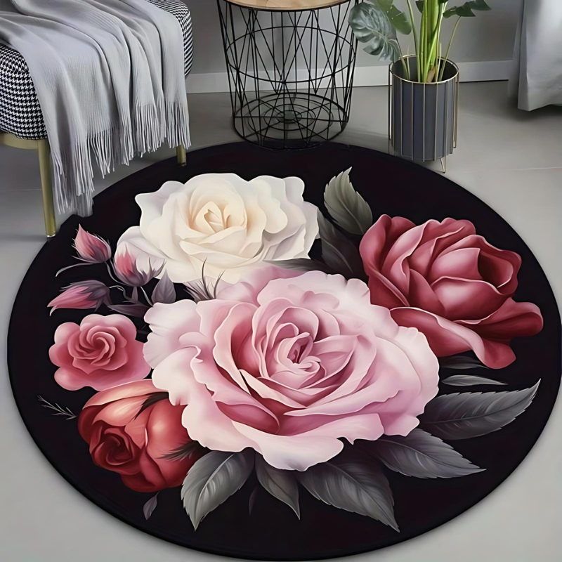 RoseLuxury® Tapis en Peluche Rond Exclusif avec Design Floral