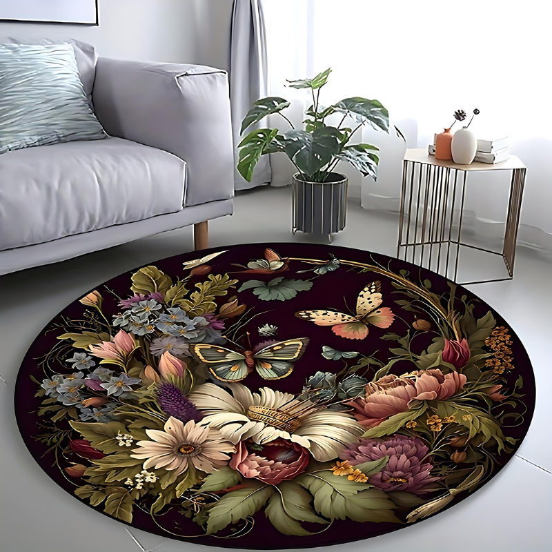 ButterflyGlam® Tapis Rond Élégant pour un Intérieur Stylé