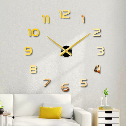 Grande horloge murale design moderne avec autocollant miroir