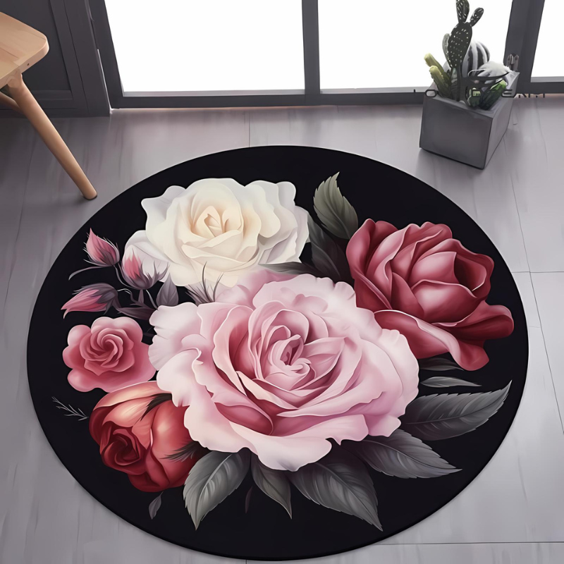 RoseLuxury® Tapis en Peluche Rond Exclusif avec Design Floral