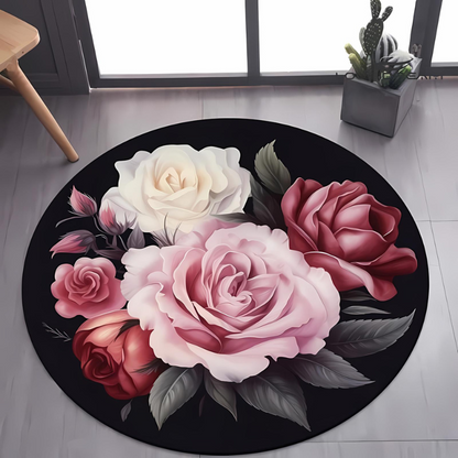 RoseLuxury® Tapis en Peluche Rond Exclusif avec Design Floral