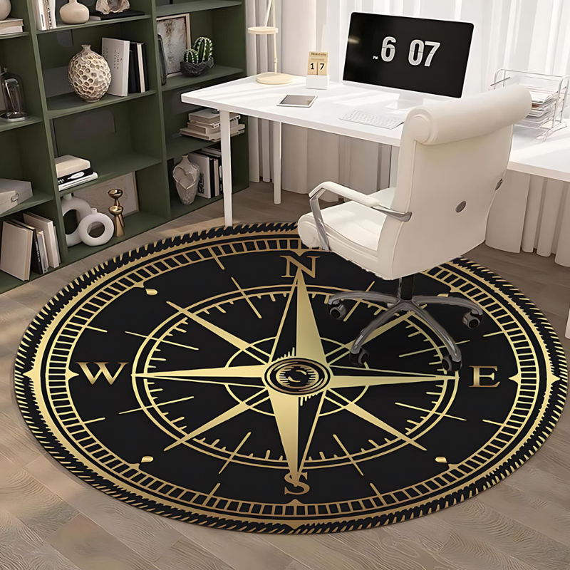 CompassChic® Tapis rond de haute qualité avec motif boussole antidérapant