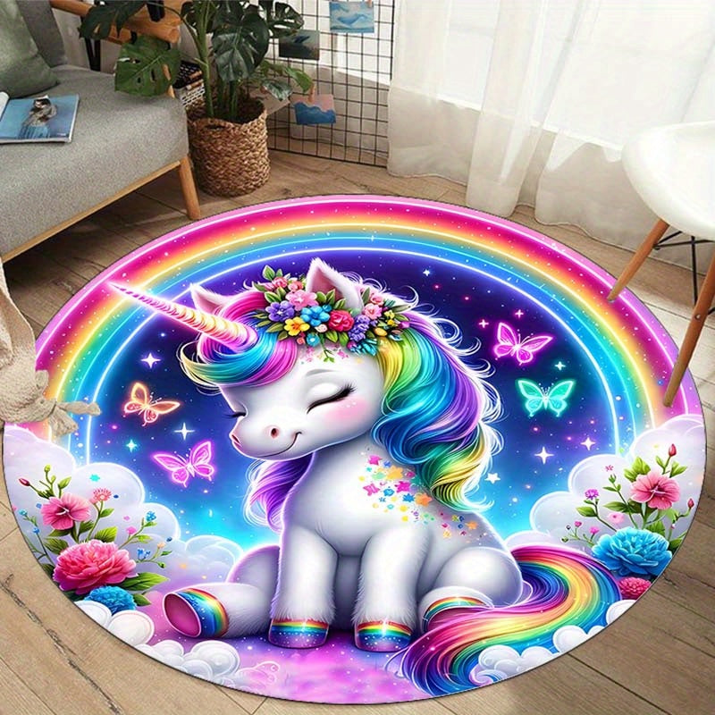 Tapis arc en ciel lavable et antidérapant motif licorne