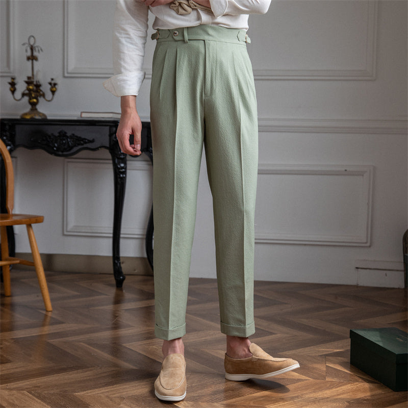 Pantaloni Uomo a Vita Alta in Tessuto Bubble Yarn – Eleganza e Traspirabilità