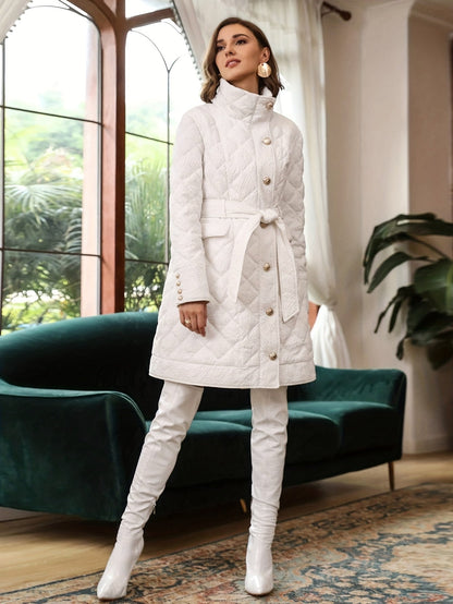 Alif® Élégant Manteau Matelassé pour Femme avec Ceinture